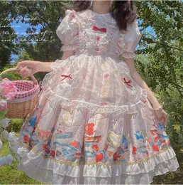 Casual Dresses Japanese Summer Sweet JSK Lolita Dress Women Kawaii Lace Bow Cartoon Print Maid Princess Female Long Sleeve Party
