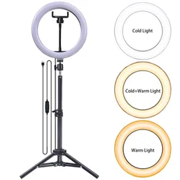 26cm 10 '' Ringljus med 1,6 m stativ och telefonhållare Studio Ljusfotograferingsbelysning Streaming Accessories for Vlogging Kits
