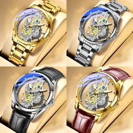 Gold Automatyczne zegarek Mężczyźni ze stali nierdzewnej Pasek szkieletowe zegarki mechaniczne Top marka luksusowa świetliste wskaźnik zegarek