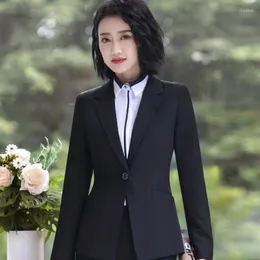 Women's Suits Professional Formal Dress Women's Suit Jacket 2022 Temperament Collar One Button Slim Fit Black Interview Top