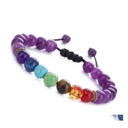 Perline 10 Pz / Set Pietra Naturale 8 Mm Lava Yoga Energia Bracciale Vulcanico Sette Chakra Bracciali Bracciali Consegna Goccia Gioielli Dhrss