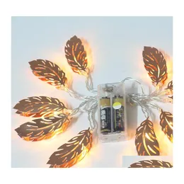 Party Decoration 1.5m 10 LED String Light Warm White Lights Metal Feather Leafed Lamp Decorative Lantern For Bedroom Party 9TF DHRZT