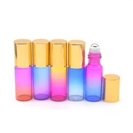 Makeup Tools 20pcs Portable Travel Essential Oil Perfume Roller Vial Refillable 5ml Gradient Colorful Thin Glass Roll Ball Bottle 221205