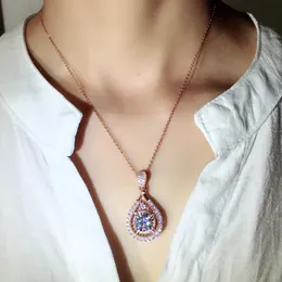 Colar de gota de água de cristal, colar com pingente de diamante em ouro rosa, feminino, joias da moda, vontade e areia