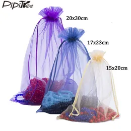 Jewelry Stand 100pcs 15x20 17x23 20x30 30x40cm Big Size Organza Bags Wedding Christmas Gift Bag Packaging Display Pouches 221205
