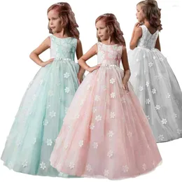 Flickklänningar märke HG Princess Girls Party Dress 2022 Ankomst Ankellängd Flower Spets Tulle Ball klänning Prom Vestido Longo