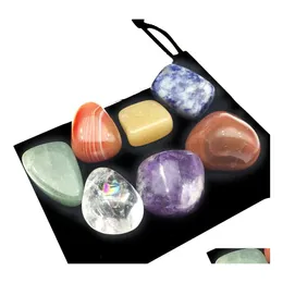 Stone Stone Irregar Seven Chakra Energy Combination Set Natural Healing Crystal Gemstone Ornaments Decoration Gifts Bag For Children Dhsjl