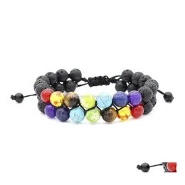 Perline Est Gioielli di moda 8Mm Perline Yoga Braccialetti in pietra vulcanica 7 Chakra Doppio braccialetto di perline Regalo delle donne Consegna di goccia Dhotv