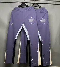 Men's Pants Painted Flare Sweat Pant Splice Drawstring Sweatpants purple 100% cotton