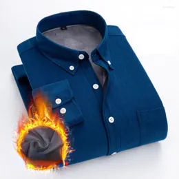 Men's Casual Shirts Men's Solid Corduroy Shirt Winter Fleece Warm Long Sleeve Soft Slim Fit Stylish Brand Man Blue Black Smart Yyqwsj