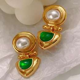 Hoop Earrings Fashion Design Antique Color Heart Shape Crystal Baroque Pearl Female 925 Silver Stud