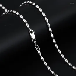 Chains MIQIAO 925 Sterling Silver Men Olive-Shaped Oval Bead Chain Necklace Fashionable Temperament Long 50 55 60 CM Boyfriend Gift