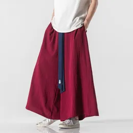 Men's Pants 2022 Traditional Men Cotton Linen Wide Leg Mens Chinese Style Bottom Wushu Trousers Male Big Draped Crotch Robe 3XL