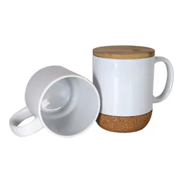 Wholesale 14oz Sublimation Ceramic Handle Mugs With Wooden Bottom&Lid 400ml Heat Transfer Printintg Cups White Blank Coffee Tumblers Sublimating Express B5