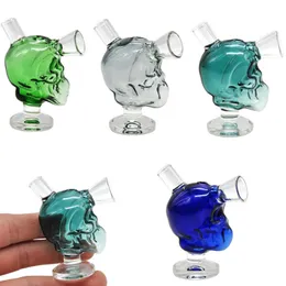 Fumare Bubbler Colorato Vetro spesso Tubi a forma di teschio Tasca portatile Mini Herb Tabacco Cono Portasigarette Tubo filtro Pipa ad acqua Bolla Mano Bong Punta DHL