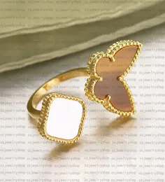 high quality Fashion Classic Four Leaf Clover Ring Designer Jewelry Mother Of Pearl 18K Gold Plated butterfly Rings Ladies And Girls Valentine's Day Jewelry Gift -A