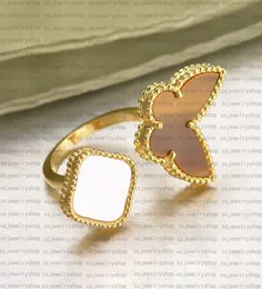 Hochwertiger, modischer, klassischer Ring mit vierblättrigem Kleeblatt, Designer-Schmuck, Perlmutt, 18 Karat vergoldet, Schmetterlingsringe, Damen- und Mädchen-Schmuckgeschenk zum Valentinstag – A