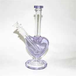 Hookahs 9inch Heart Shape Glass Bong Pink Purple Color Dab Oil Rigs Bubbler Mini Glass Vattenrör med 14 mm Slide Bowl Piece Quartz Nails