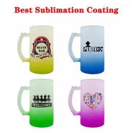 Weingläser 16 Unzen Sublimation Milchglas Bierkrüge Farbverlauf Kaffee mit Griff Tragbare Sodakanne Milchsaft Wasserbecher für Reisen