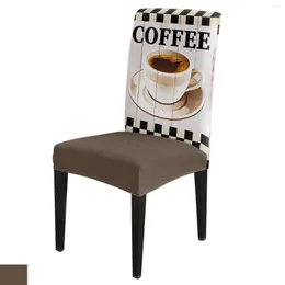 Fodere per sedie Caffè Retro Venatura del legno Scozzese Copertura da pranzo 4/6 / 8PCS Custodia elastica in spandex per la camera da letto di nozze