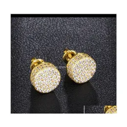 Stud Dz Mens Hip Hop Iced Out Micro Paved Cz Round Earrings For Male Party Jewelry Brincos Cgtix Hbprt Drop Delivery Oteos