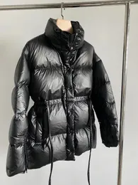 女性のダウンパーカーヨーロッパベルト防水暖かいコート服ライトウェイトブライトブラックウィンターコートトップパフジャケット221205