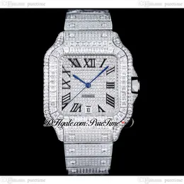 ZYF M8215 PAVED DIAMONDS AUTOMATIC MENS Titta xl 40mm Miyota helt isad ut rektangel diamantfodral och armband Black Roman Dail Super Edition Puretime E5