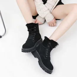 Plush Martin Boots Autumn and Winter New Suede Leather Boots British Style Mid-tube Tjocksoled Ladies Short Boots 221207