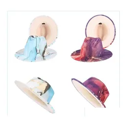 Cappelli a tesa avara Cappelli a tesa avara Tie Dye Fedora Donna Uomo Fedora Uomo Jazz Panama Cap Donna Berretto largo Uomo Donna Primavera Autunno Fa Otof9