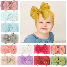 Fashion Golden Dots Lace Bowknot Elastic Infant Headband Comfortable Soft Nylon Hairband Bows Headwear Baby Accessories