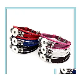 Charm Bracelets Charm Bracelets Pu Leather Mtilayer Braided 18Mm Snap Button Bracelet Colorf Black White Women Men Punk Bangle Noosa Otivs