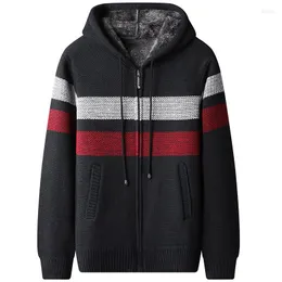 Giacche da uomo Giacca invernale da uomo in pile caldo cardigan con cappuccio cappotto moda patchwork lavorato a maglia capispalla casual abbigliamento uomo 2022