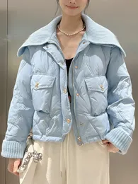 Parka da donna in piumino Ailegogo Autunno Inverno Colletto in maglia impiombato Cappotto corto in anatra bianca allentata Giacca calda con cerniera femminile casual Capispalla 221205