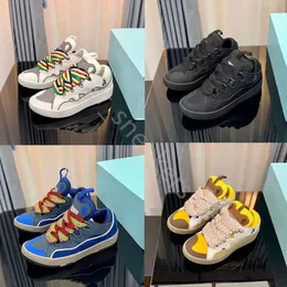 Tasarımcı Ayakkabı Erkekler Kadınlar Laceup Olağanüstü Sneaker Ekmek Ayakkabı Kabartmalı Deri Curb Mesh Dokuma Bağcıklı Ayakkabı Kalın Tabanlı Sneakers Boyut 35-46