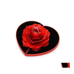 Jewelry Pouches Bags Jewelry Pouches Bags Creative Rose Flower Box Heart Shape Ring Case Bracelet Organizer Earring Storage Necklac Dhhtx