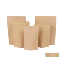 Packing Bags 11 Sizes Brown Kraft Paper Standup Bags Heat Sealable Resealable Zip Pouch Inner Foil Food Storage Packaging Bag With T Dhgnm