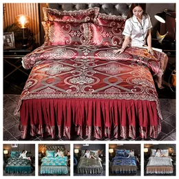 Sängkläder sätter lyxigt spets säng kjol design 3 eller 4st sets king queen size bröllop jacquard täcke täcker sängkläder sängäcke hemtextil 221205