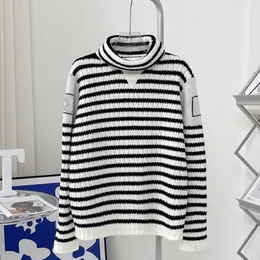 Designer Women Sweaters Turtle Neck Warm Sweater Black White Stripe Design Elastic Loose Winter Apparel