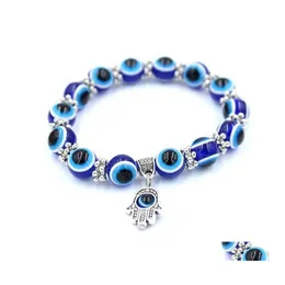 Bracelets de charme por atacado Lucky fatima hamsa mão azul malvuloso olho de olho de pulsões pulseiras pushs pseras turcos para mulheres jóias 664 dhea2