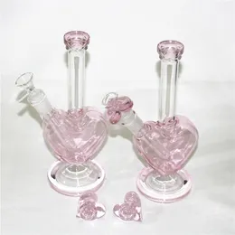 Schöne Liebe Shisha Wasserpfeifen Rauchen Dab Rigs Herzförmige Glasbongs Bohrinsel Shisha Bong mit 14-mm-Schüssel Rückgewinnungsfänger-Adapter Dabber-Werkzeug