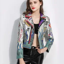 Women's Leather Faux DJ Punk Jackets for Women Floral and Eagle Embroidered Moto PU Jacket Coat With Rivets 221206