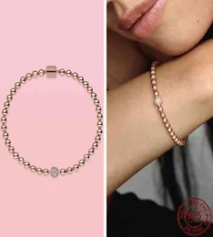 925 Sterling Silver Rose Gold Beads Pulsera for Women Anniversary Fit Original Pandora Bracelet Jewelry6083258