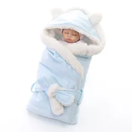 Conjunto de cobertores de lã de veludo quente para bebês nascidos macio e sólido conjunto de colcha de algodão envoltório de colcha