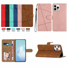 L￤derpl￥nbokfodral f￶r iPhone 14 Pro Max Plus 13 12 11 XS X 8 7 Skin Feel Vertical Line TPU Fashion Card slot Holder Mobiltelefon Flip Cover Business Skin Book Pouches