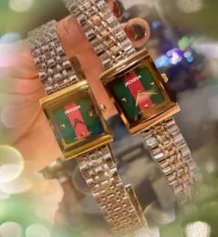 Luksusowe kobiety Square Red Green Color Watch 24 mm moda 316L stal nierdzewna 5ATM Waterproof Relogio Feminino Lady Boutique Bee Ładne prezenty na rękę kwarcową