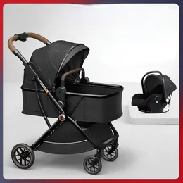 Strollers 3 In 1 Two-way Lightweight Folding Four-wheeled Baby Stroller Luxury Can Sit Lie Carriage Absorption Cart