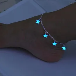 Ankletter Enkel fluorescerande blå femspetsig stjärna Tassel Anklet Women Beach Jewelry Gifts