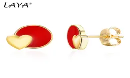 Laya Silver Heartshaped Circle Stud earrings for Women 925 Sterling Silver Simple Design Red Fine Jewelry手作りエナメル2022 TR2586952