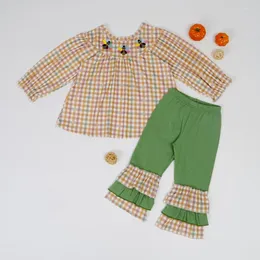 Giyim setleri 2022 Şükran Günü kıyafetleri bebek kız pamuklu giysiler seti hindi nakış börekli bebek 1-8t için uzun kollu kafes pantolon