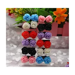 Stud Fashion Mticolor Resin Glittering Rose Earring Flower Stud Earrings For Women Mix Colors C3 Drop Delivery Jewelry Dhlt7